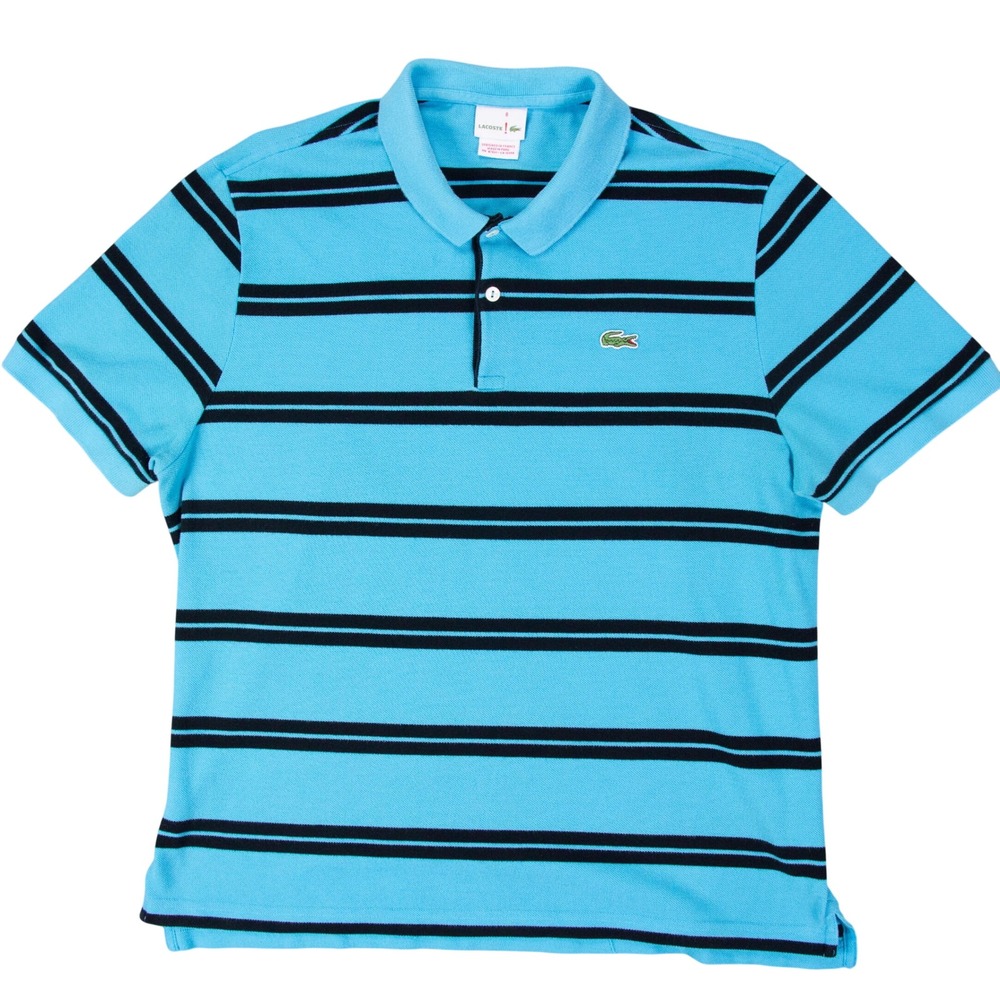 Lacoste Mens Blue Striped Short Sleeve Pique Polo Shirt Size 8 2XL 6191L - Picture 2 of 13